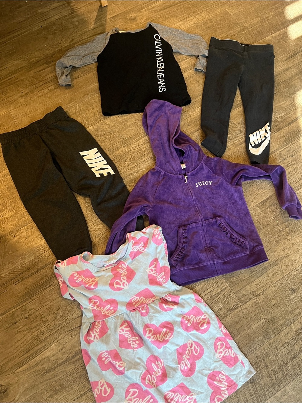 5 items kids  bundle juicy couture jacket Nike 2 pants Barbie dress Calvin Klein